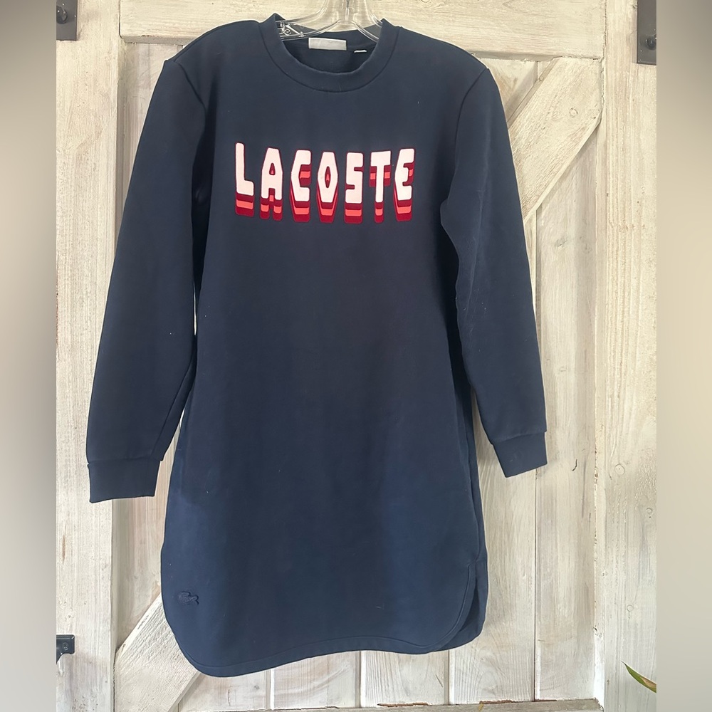 Lacoste Navy Sweatshirt Dress with Pink and Red Logo